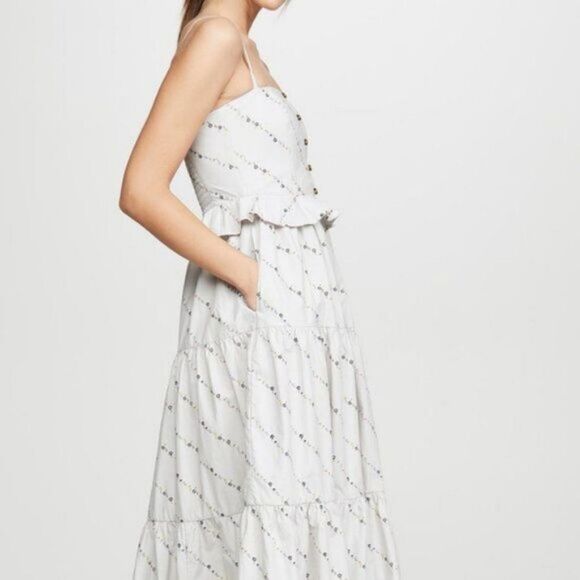 Ganni Gray Floral‎ Print Ruffle Poplin Tiered A-line Pocket Midi Sundress L - Picture 10 of 11